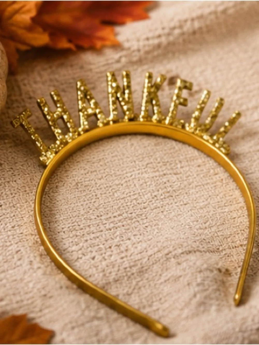Gold Glitter Thankful Thanksgiving Headband soumylittleshop.com display picture 1